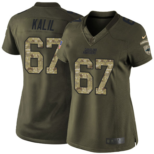 Women's Elite Ryan Kalil Nike Jersey Green - #67 Salute to Service NFL Carolina Panthers